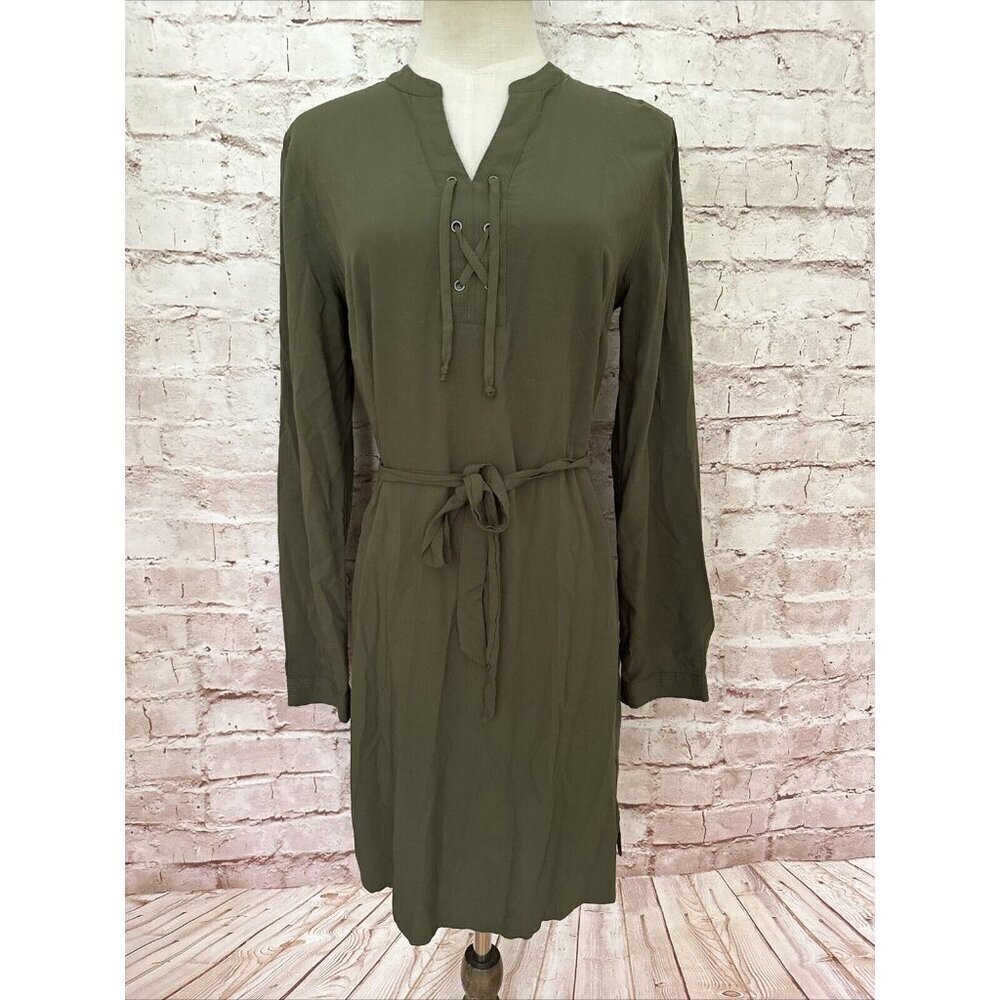 Banana Republic Womens Lace Up Shirt Dress Tie Waist Belt Size 2 Army Green NEW
